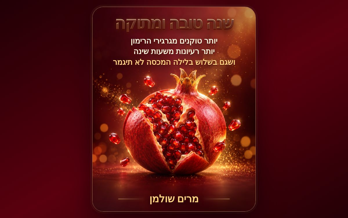 ברכת שנה טובה תלת ממדית עם רימון וטוקנים